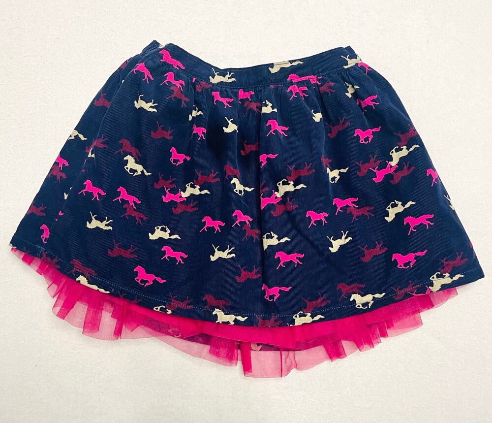 Gymboree Girl’s Navy Blue Corduroy w/ Tulle Equestrian Horse Print Skirt 7